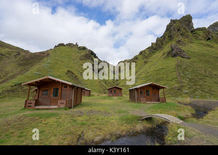 Thakgil terrain de camping dans le sud de l'Islande. Banque D'Images