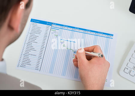 Close-up of Businessman avec Diagramme de Gantt à 24 Banque D'Images