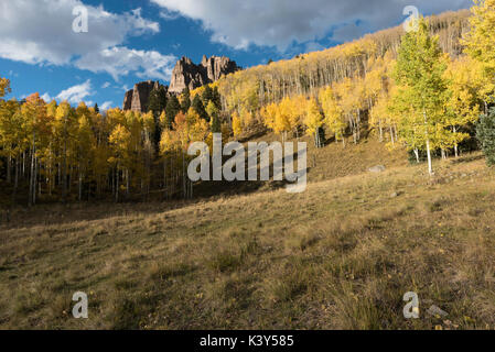 Mesa haute vallée de pinacles à Cimarron Colorado. Au début de l'automne avec l'approche de l'orage. Banque D'Images