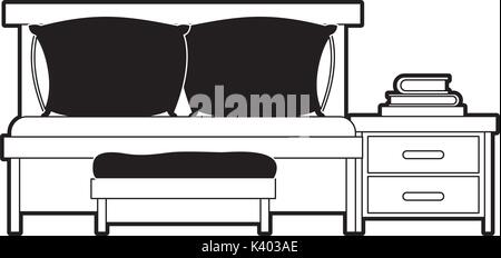 Chambre avec canapé-lit et des livres sur table de couleur noire sur fond blanc silhouette section Illustration de Vecteur