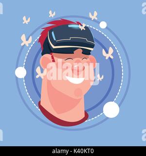 Happy Smiling Man Wearing Emoji Hommes Lunettes virtuelles 3d icône émotion Expression faciale Avatar Concept Illustration de Vecteur