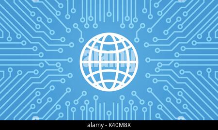 L'icône globe terrestre sur puce informatique Moterboard bannière d'arrière-plan Illustration de Vecteur