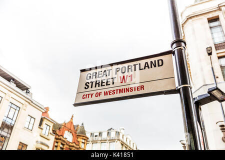 Great Portland Street sign, Great Portland Street London, Londres W1, London Road sign, City of Westminster, Londres rues, signe, signes, Banque D'Images