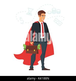 Vector cartoon style illustration de portrait en manteau rouge avec une affaire d'argent. Isolé sur fond blanc. Illustration de Vecteur