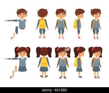 Vector cartoon style jeu de school boy and girl pour l'animation. Isolé sur fond blanc. Illustration de Vecteur