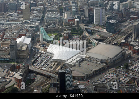 Vue aérienne de la Manchester Arena et la gare Victoria de Manchester, Royaume-Uni Banque D'Images