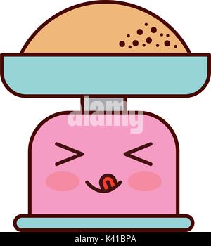 Balance de cuisine kawaii avec mesure de la farine Illustration de Vecteur