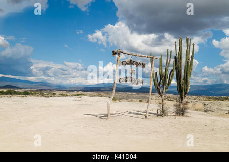 Big cactus dans le désert rouge, désert tatacoa, la Colombie, l'Amérique latine, de nuages et de sable, dans le désert de sable rouge Banque D'Images