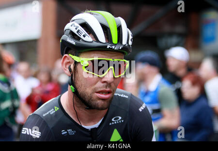 L'équipe de Dimension Data Mark Cavendish après la deuxième étape du Tour of Britain Énergie OVO de Kielder Water et parc forestier de Blyth. Banque D'Images