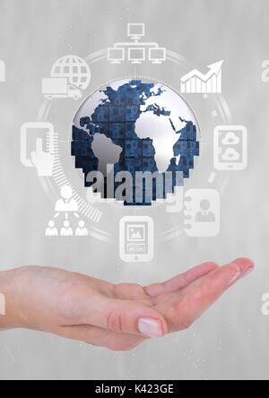 Digital composite de main tenant un globe avec des connecteurs Banque D'Images