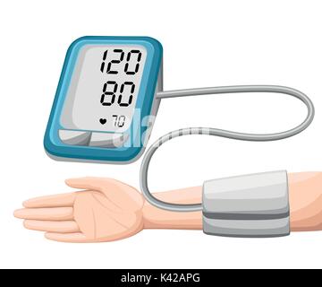 L'homme Contrôle de pression artérielle. Tonomètre appareil numérique. L'équipement médical. Diagnostiquer l'hypertension, l'insuffisance cardiaque. La mesure, la surveillance de la santé. Healthc Illustration de Vecteur