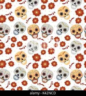 Le Jour des Morts au Mexique vacances modèle transparent avec des crânes de sucre. L'arrière-plan sans fin squelette. Dia de muertos en répétant la texture. Vector illustration. Illustration de Vecteur