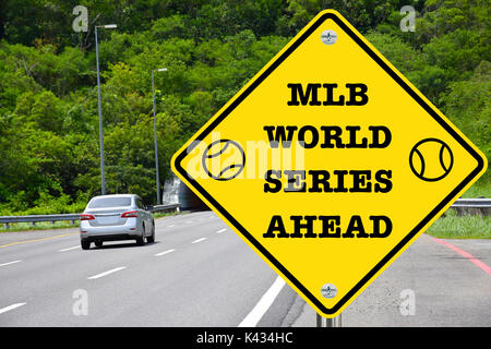 MLB World Series Ahead, panneau d'avertissement jaune Banque D'Images