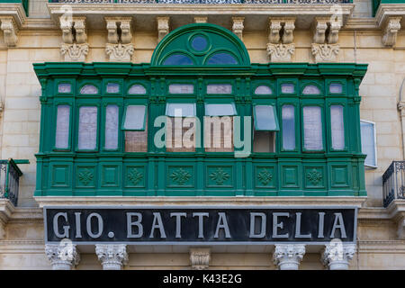 Balcon vert orné, saint, La Valette, Malte Banque D'Images