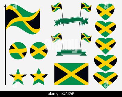 Drapeau de la Jamaïque, symboles drapeau en cœur. Vector illustration Illustration de Vecteur