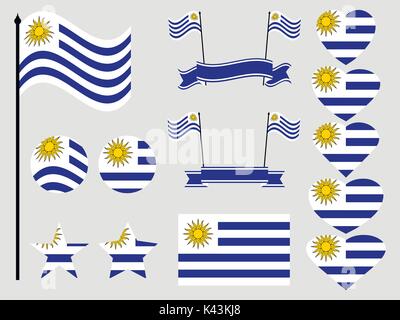 Jeu de symboles, drapeau Uruguay drapeau en cœur. Vector illustration Illustration de Vecteur