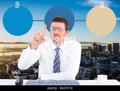 Digital composite de Businessman et colorés sur fond de la ville carte Banque D'Images