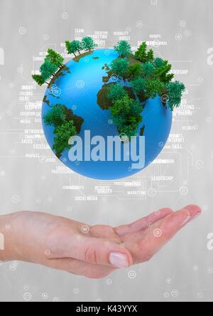 Digital composite de main tenant un globe avec des connecteurs Banque D'Images