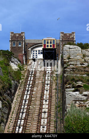 East Hill Lift funiculaire et Upper Station, bâtiment au-dessus de Old Town, Hastings, East Sussex, Angleterre, Royaume-Uni Banque D'Images