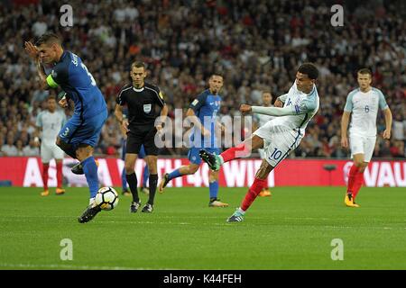 Londres, Royaume-Uni. 09Th Sep 2017. Alli Dele d'Angleterre tire au but pendant la Coupe du Monde 2018 Groupe F match entre l'Angleterre et la Slovaquie au Stade de Wembley le 4 septembre 2017 à Londres, en Angleterre. (Photo par Matt Bradshaw/phcimages.com) : PHC Crédit Images/Alamy Live News Banque D'Images