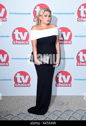 Nadia Essex participant à la TV Choice Awards 2017 tenue à l'Hôtel Dorchester, Londres. ASSOCIATION DE PRESSE Photo. Photo date : lundi 4 septembre 2017. Voir histoire PA TV SHOWBIZ Choix. Crédit photo doit se lire : Ian West/PA Wire Banque D'Images