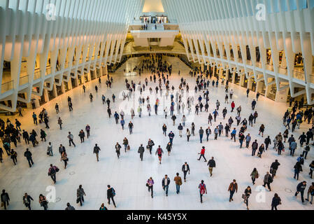 USA, New York, New York, Manhattan, l'Oculus, World Trade Center PATH Gare, conçue par Santiago Calatrava, de l'intérieur Banque D'Images