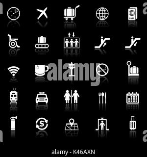 Les icônes de l'aéroport à réfléchir sur fond noir, vecteur d'actions Illustration de Vecteur
