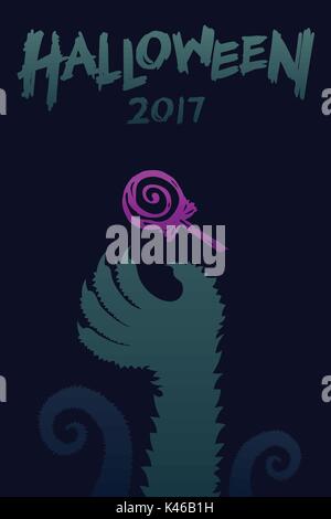 Halloween 2017 Arrière-plan modèle défini, loups-garous main de monstre avec des bonbons sucettes halloween 2017 Concept design et illustration texte isolé sur d Illustration de Vecteur
