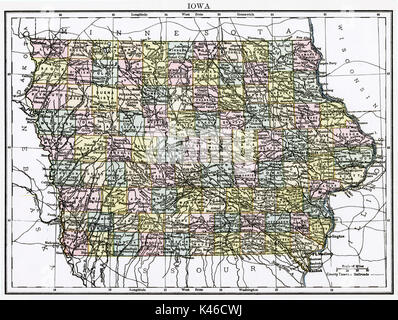 Carte antique, vers 1875, de l'Iowa Banque D'Images