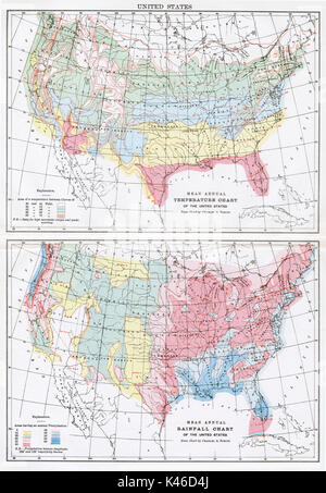 Carte antique, vers 1875, de l'United States - Climat Banque D'Images