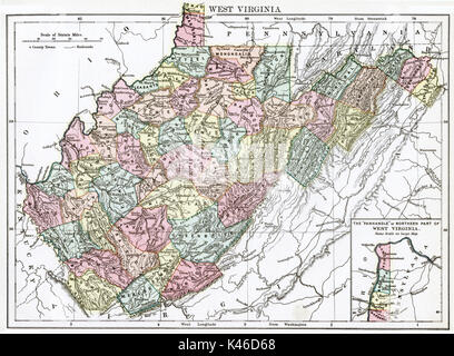 Carte antique, vers 1875, de West Virginia Banque D'Images