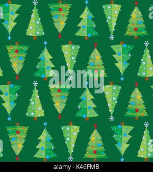 Modèle sans couture avec différents arbres de Noël décorés Illustration de Vecteur