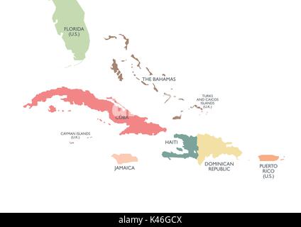 Grandes Antilles carte politique. Vector illustration Illustration de Vecteur