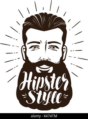 Portrait of happy barbu. Concept de style hippie. Vector illustration lettrage Illustration de Vecteur