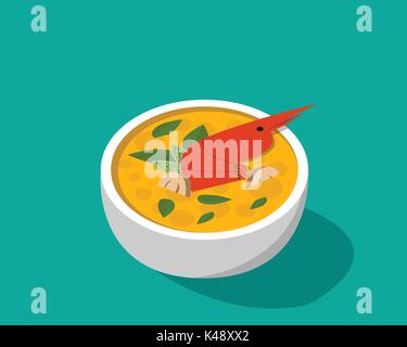 Soupe thaïlandaise aux crevettes - Tom Yum Kung dans vecteur conception 3D Illustration de Vecteur