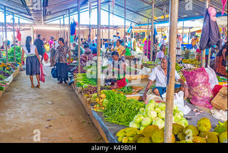 Wellawaya, Sri Lanka - 2 décembre 2016 : le marché aux légumes se compose de rangées d'étals, où les commerçants vous propose des légumes et fruits exotiques, sur dece Banque D'Images