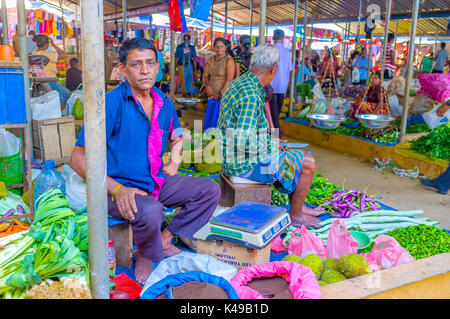 Wellawaya, Sri Lanka - 2 décembre 2016 : le triste marchand à farmers market propose jackfruits et autres légumes, le 2 décembre en wellawaya Banque D'Images