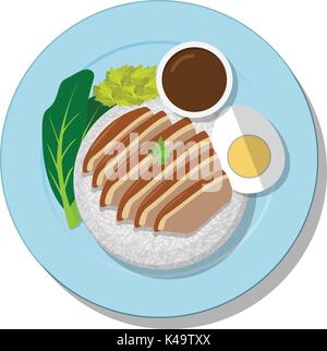 Compotée de pied de porc sur le riz, vue du dessus de la nourriture thaïe, vector design Illustration de Vecteur