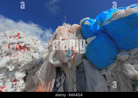 De balles avec les feuilles plastiques pour le recyclage de plastique dans une entreprise de recyclage, Ballen Kunststoffrecycling Plastikfolien fuer das mit einem dans Recyclingbet Banque D'Images