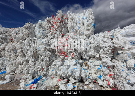 De balles avec les feuilles plastiques pour le recyclage de plastique dans une entreprise de recyclage, Ballen Kunststoffrecycling Plastikfolien fuer das mit einem dans Recyclingbet Banque D'Images