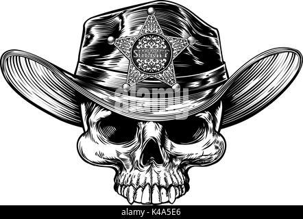 Badge de Sheriff Star Skull Cowboy Hat Illustration de Vecteur