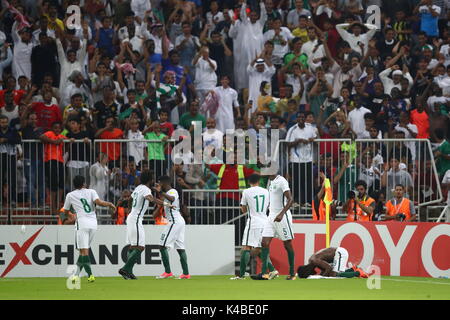 Jeddah, Arabie saoudite. 12Th Mar, 2017. Groupe de l'équipe de l'Arabie saoudite (KSA) Football/soccer : FIFA World Cup 2018 Qualification de la Russie Asiatique ronde finale match du groupe B entre le Japon 0-1 Arabie Saoudite au King Abdullah Sports City Stadium à Jeddah, Arabie saoudite . Credit : Sho Tamura/AFLO SPORT/Alamy Live News Banque D'Images
