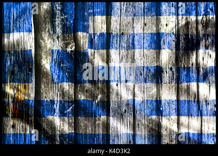 Grèce drapeau sur le mur en bois Banque D'Images