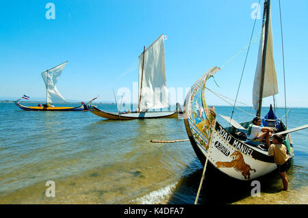 Régate de bateaux traditionnels, moliceiros, de l'Aveiro (ria de Aveiro). Torreira, Portugal Banque D'Images