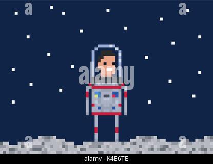 Illustration de style jeu de pixel de l'astronaute. Vecteur cosmonaute pixel art design. 8 peu de caractères des gens. Illustration de Vecteur