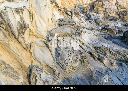 Des formations de roche Tafoni dans les régions côtières de la Californie. Banque D'Images