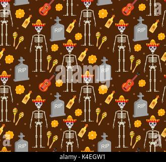 Le Jour des Morts au Mexique vacances modèle transparent avec des crânes de sucre. L'arrière-plan sans fin squelette. Dia de muertos en répétant la texture. Vector illustration. Illustration de Vecteur