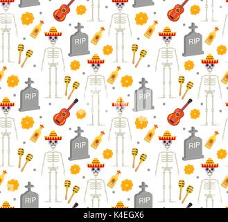 Le Jour des Morts au Mexique vacances modèle transparent avec des crânes de sucre. L'arrière-plan sans fin squelette. Dia de muertos en répétant la texture. Vector illustration. Illustration de Vecteur