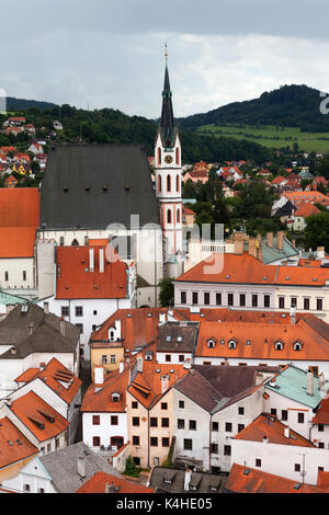 Cesky Krumlov - vue aérienne de la petite ville dans la région de Bohême du sud de la République tchèque. Vieux Ceský Krumlov est un UNESCO World Heritage Site. Banque D'Images