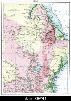 Carte antique, vers 1875, du Nil Banque D'Images